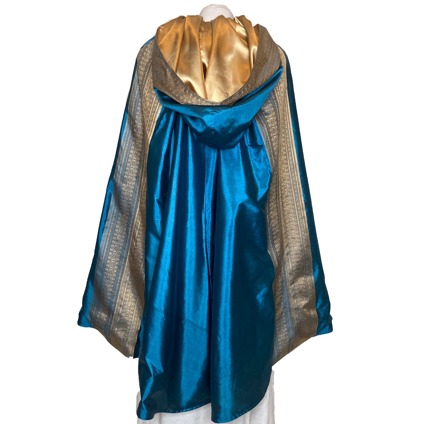 Blue and Gold Reversible Cape with Oversized Hood