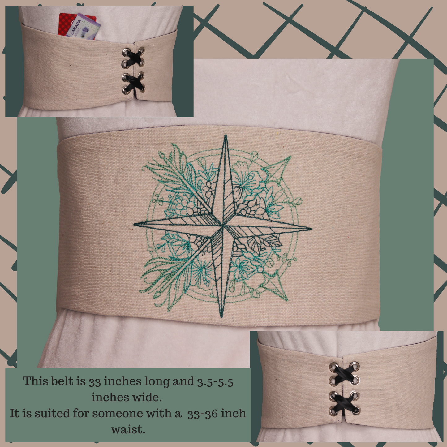 Lace up Embroidered Belts with Pockets