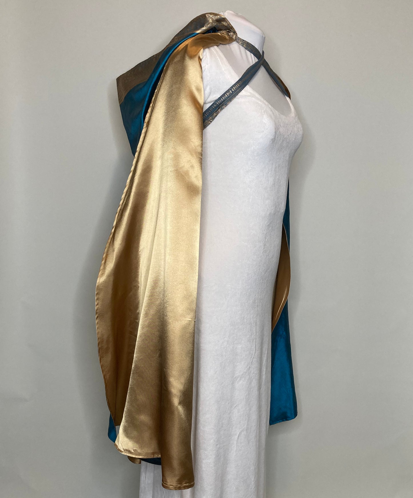 Blue and Gold Reversible Cape with Oversized Hood
