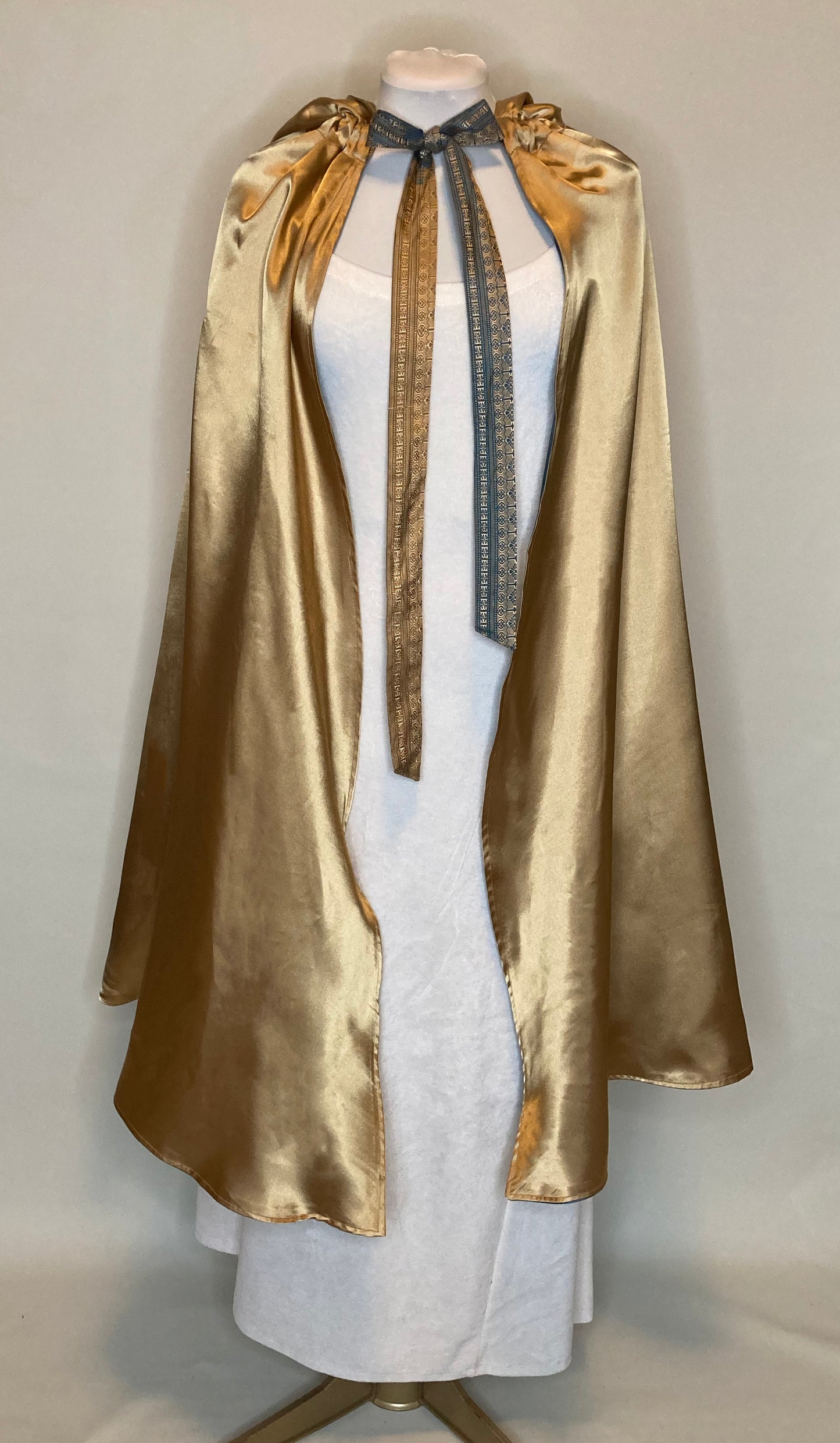 Blue and Gold Reversible Cape with Oversized Hood