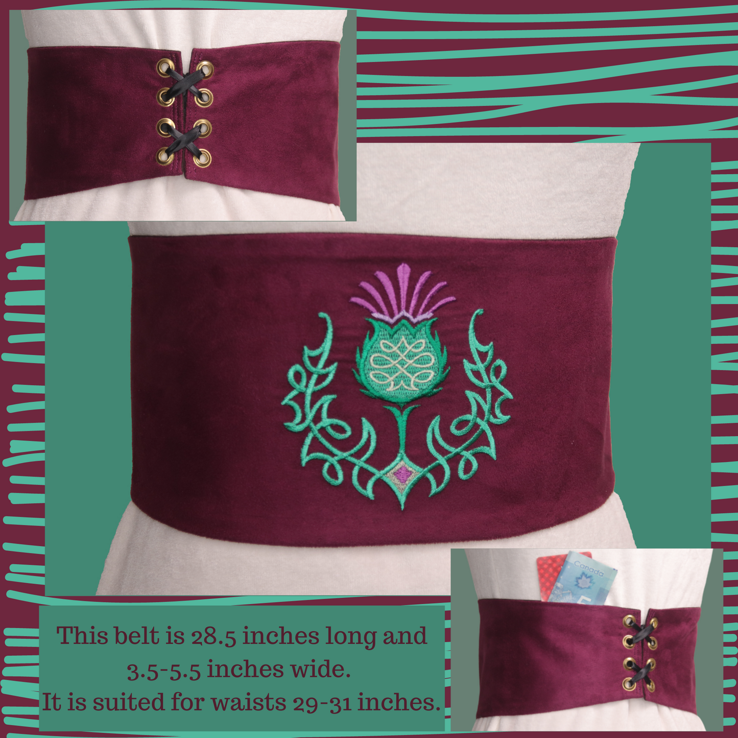 Lace up Embroidered Belts with Pockets