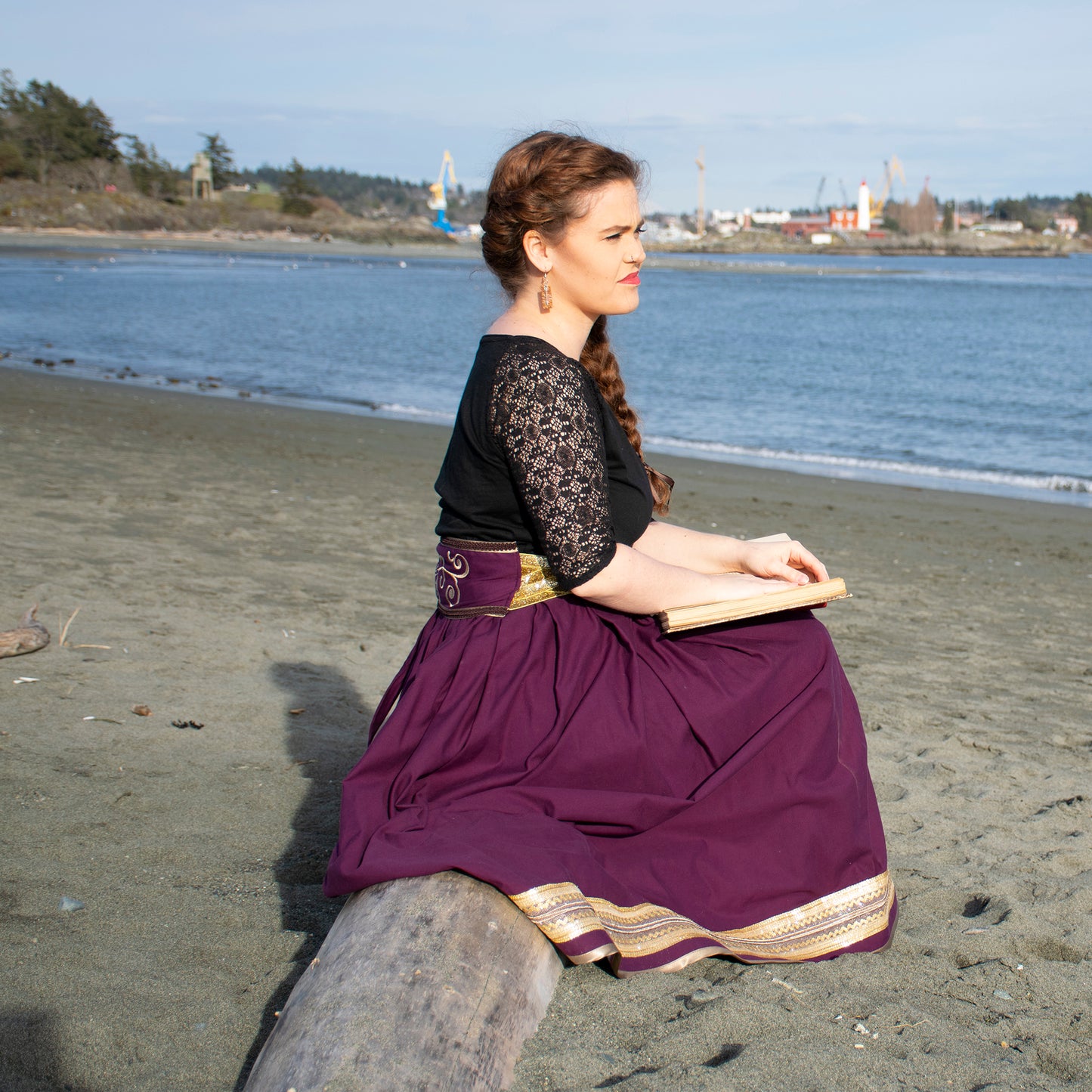 Full Purple Skirt Trimmed with Gold with Matching Embroidered Belt