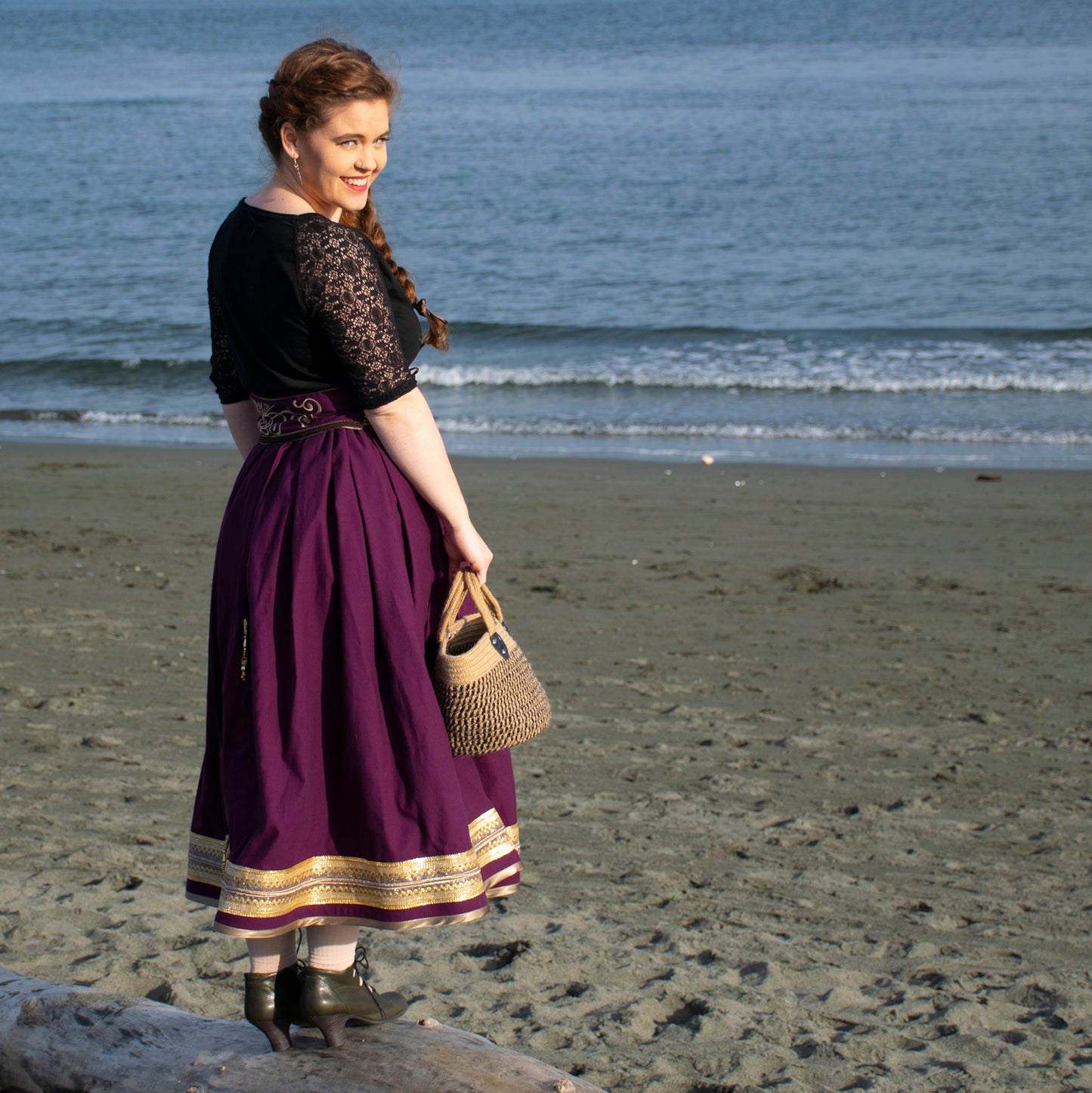 Full Purple Skirt Trimmed with Gold with Matching Embroidered Belt