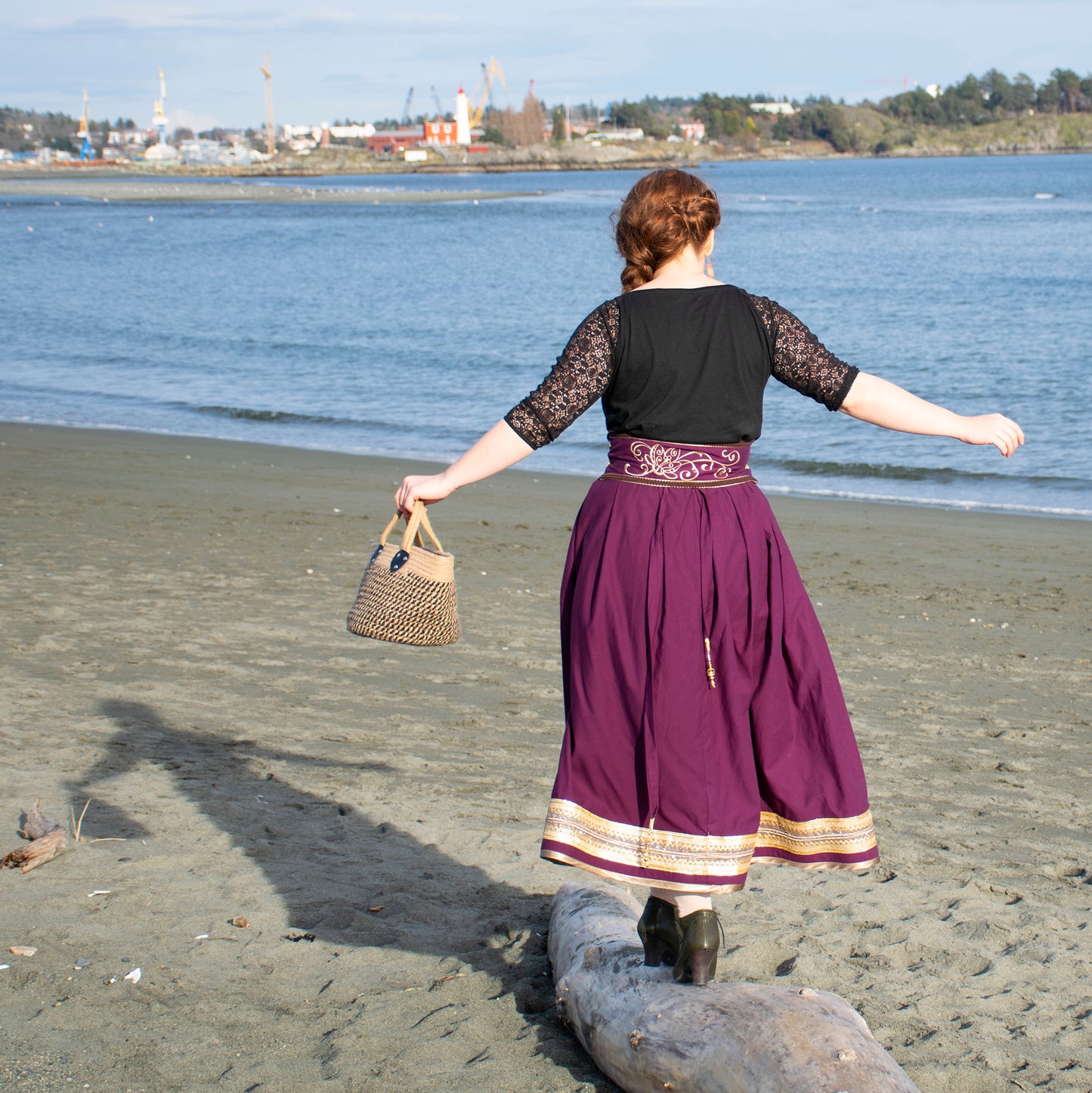 Full Purple Skirt Trimmed with Gold with Matching Embroidered Belt