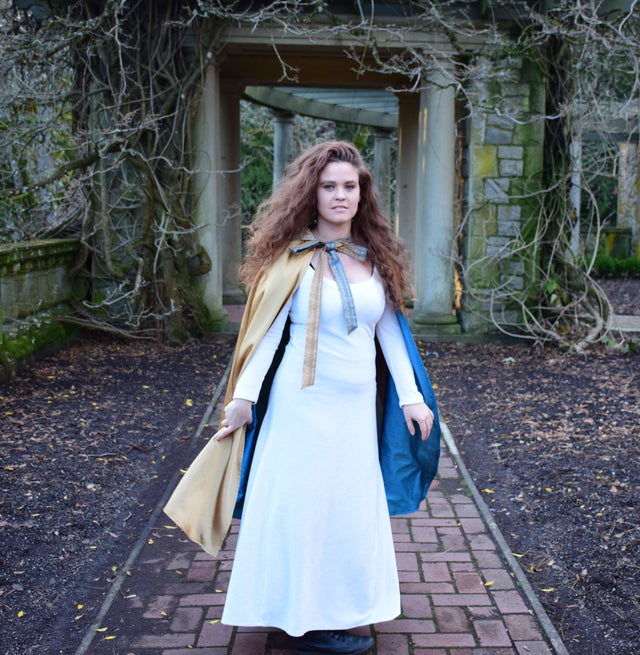 Blue and Gold Reversible Cape with Oversized Hood