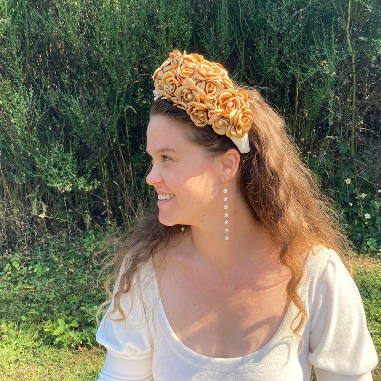 White & Gold Headband with Matching Earrings