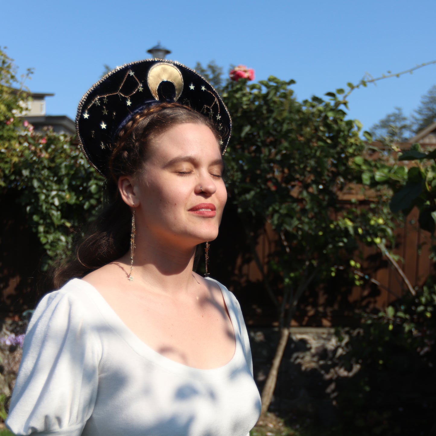 Moon & Stars Headpiece with Matching Earrings and Mask