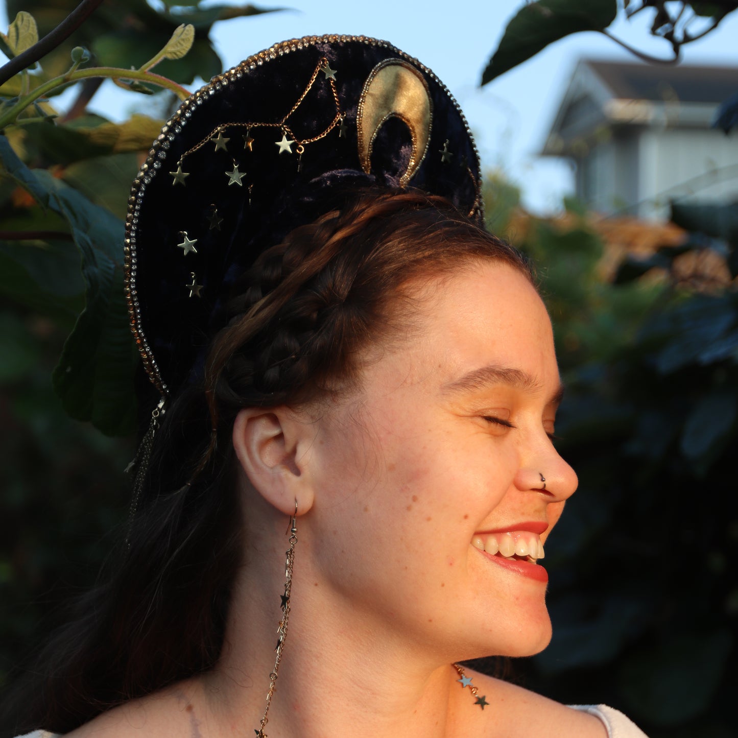 Moon & Stars Headpiece with Matching Earrings and Mask