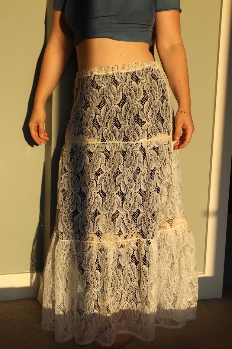 Embroidered Lace Tiered Skirt