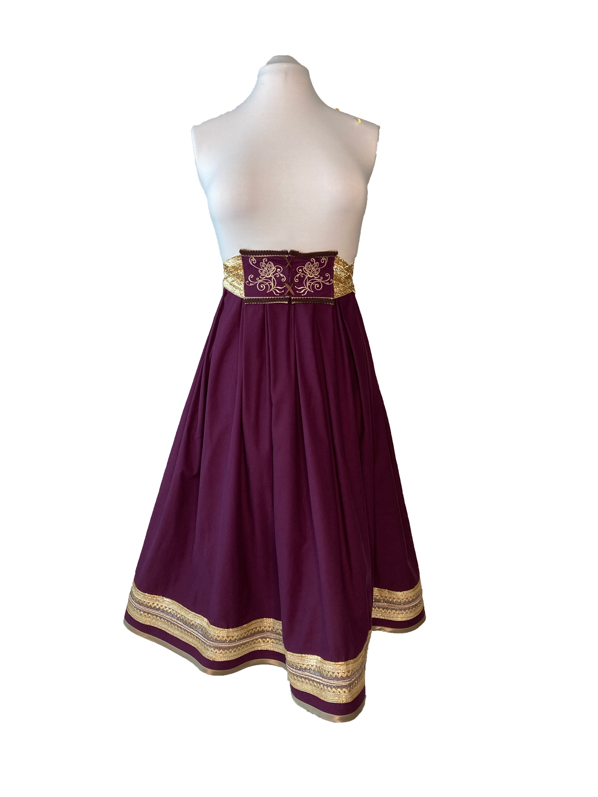 Full Purple Skirt Trimmed with Gold with Matching Embroidered Belt Mythrose Full Purple Skirt Trimmed with Gold with Matching Embroidered Belt Mythrose