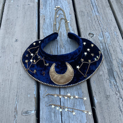 Moon & Stars Headpiece with Matching Earrings and Mask