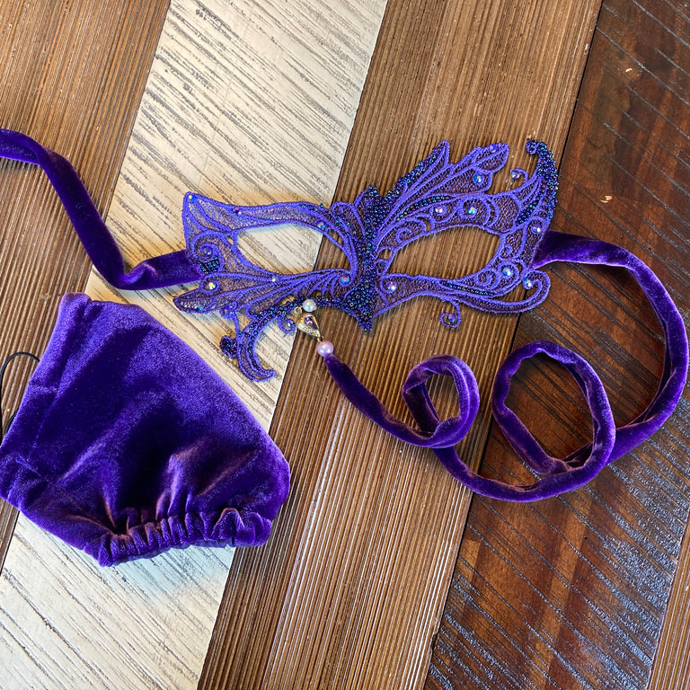 Purple Beaded Masquerade Mask (with matching pandemic mask)