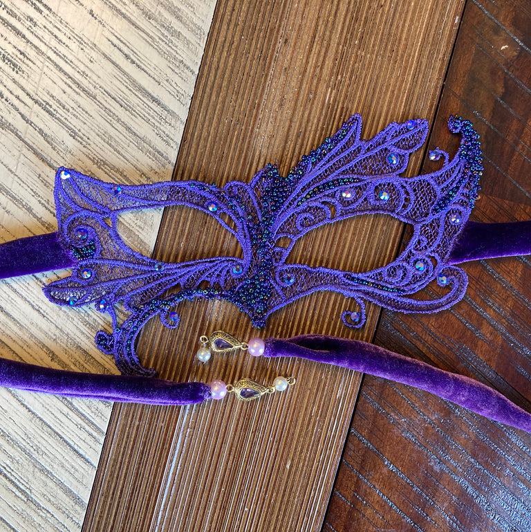 Purple Beaded Masquerade Mask (with matching pandemic mask)