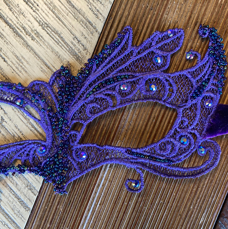 Purple Beaded Masquerade Mask (with matching pandemic mask)