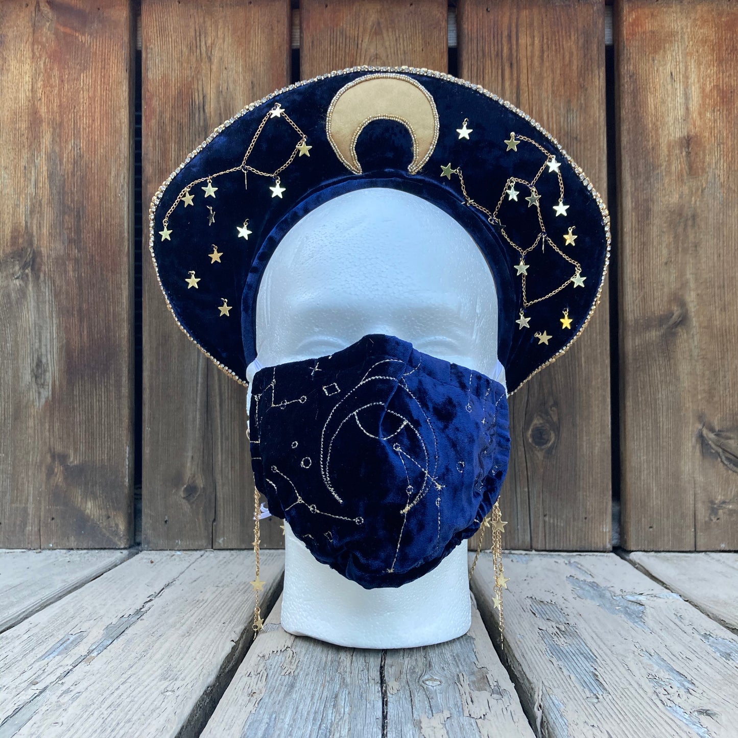 Moon & Stars Headpiece with Matching Earrings and Mask