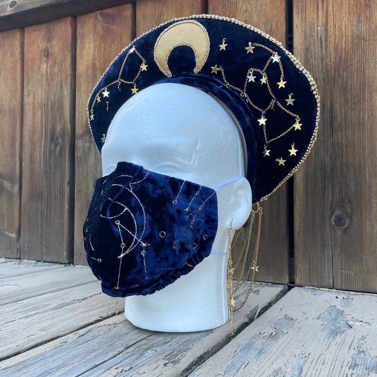 Moon & Stars Headpiece with Matching Earrings and Mask
